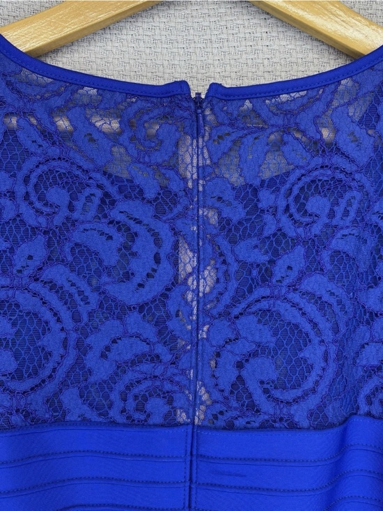 NWT Tadashi Shoji Blue Paneled Sheath Dress -Lace Cap Sleeves Midi Cocktail XL - Picture 7 of 9
